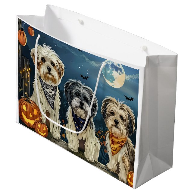 Sacola Para Presentes Grande Lhasa Apso Halloween Spooky (Frente inclinada)