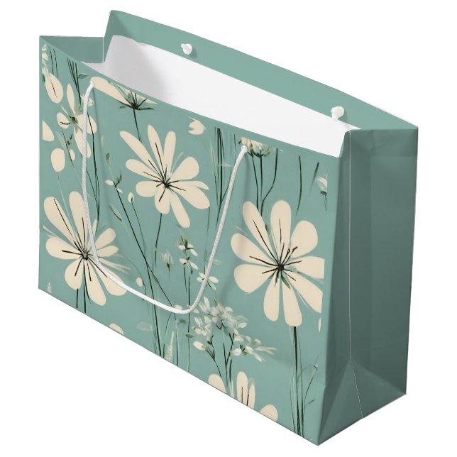 Sacola Para Presentes Grande Light Blue Modern Groovy Daisy Flowers (Frente inclinada)