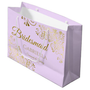 Sacola Para Presentes Grande Lilac Purple e Dourada Bridesmaid