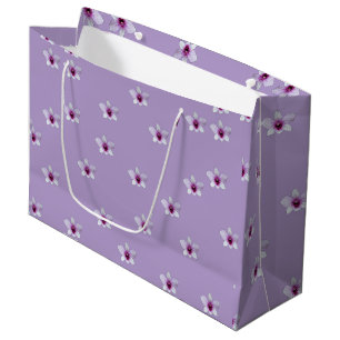 Sacola Para Presentes Grande Lilás com Flor Branca e Centro Roxo
