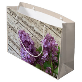 Sacola Para Presentes Grande Lilases em velhas partituras
