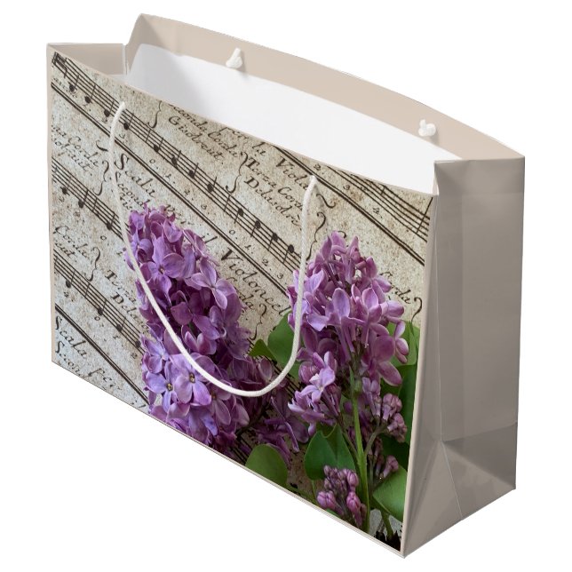 Sacola Para Presentes Grande Lilases em velhas partituras (Verso inclinado)