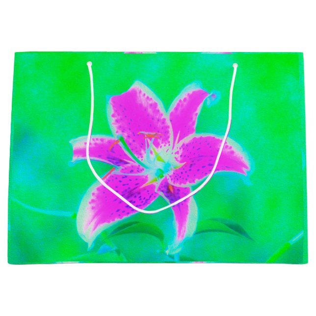 Sacola Para Presentes Grande Lily, com Stargazer Rosa Quente, em Turquesa e Ver (Frente)