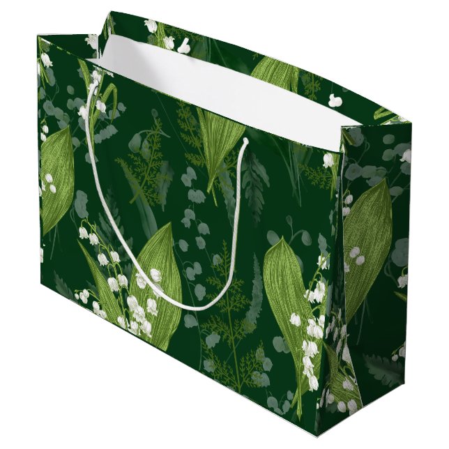 Sacola Para Presentes Grande Lily of Valley com Ferns | Verde Escuro (Verso inclinado)