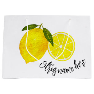 Sacola Para Presentes Grande Limão Amarelo de Aquarela