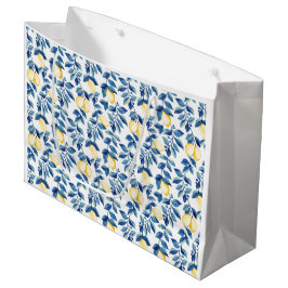 Sacola Para Presentes Grande Limão Aquarela Azul