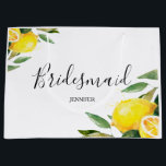 Sacola Para Presentes Grande Limão-aquarela e deixa-me<br><div class="desc">Limão de Aquarela e Folhas Bridesmaid Grande Saco de Presente Encontrado em http://freedesignfile.com/149568-lemon-watercolor-vector-material/</div>