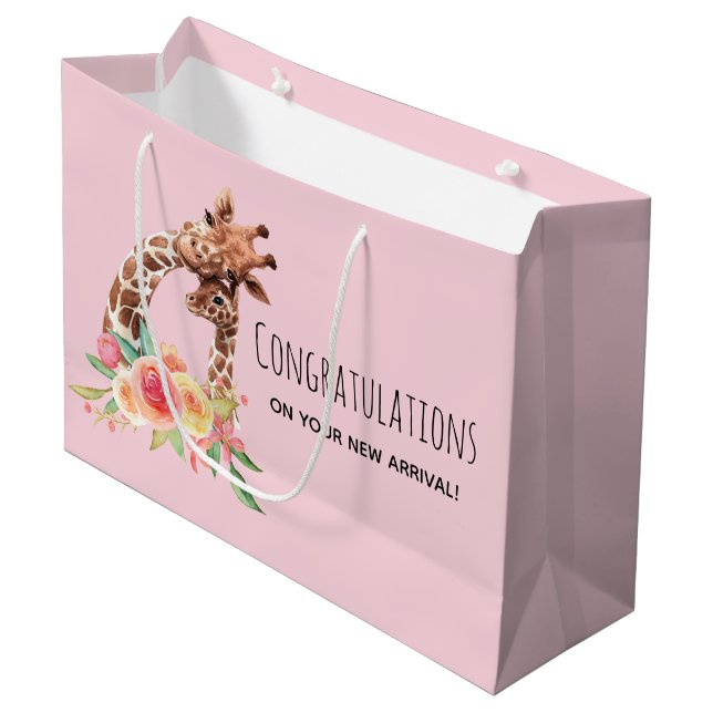 Sacola Para Presentes Grande Linda Aquarela Girafa Mãe e Menina (Frente inclinada)