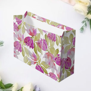 Sacola Para Presentes Grande Linda Magnolia Flores Aquarela
