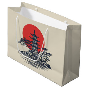 Sacola Para Presentes Grande Linda paisagem japonesa com o nascer do sol