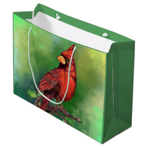 Sacola Para Presentes Grande Linda pintura de pássaro vermelho Norte 