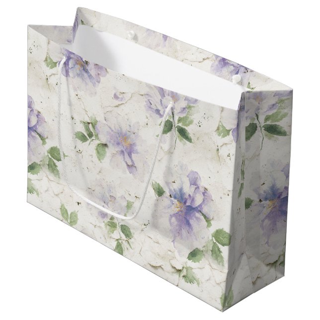 Sacola Para Presentes Grande Lindas Flores de Lavanda Roxa (Frente inclinada)