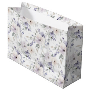 Sacola Para Presentes Grande Lindas Flores Lilás Marfim Lavanda Chuveiro de Noi