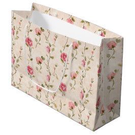 Sacola Para Presentes Grande Lindas Rosas Cor-de-Rosa Creme Flores Chuveiro de