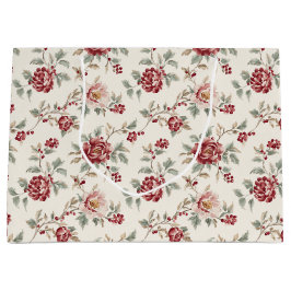 Sacola Para Presentes Grande Lindo Bolo Floral Vermelho Creme Chic de Aniversár