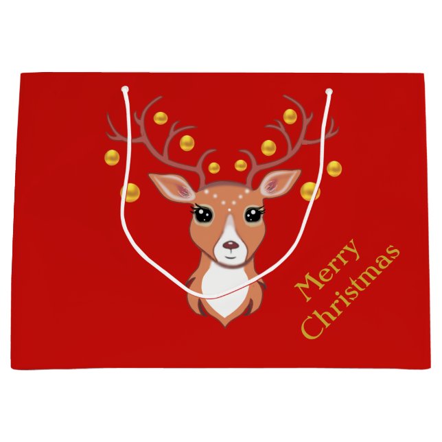 Sacola Para Presentes Grande Lindo Cervo de Natal (Frente)