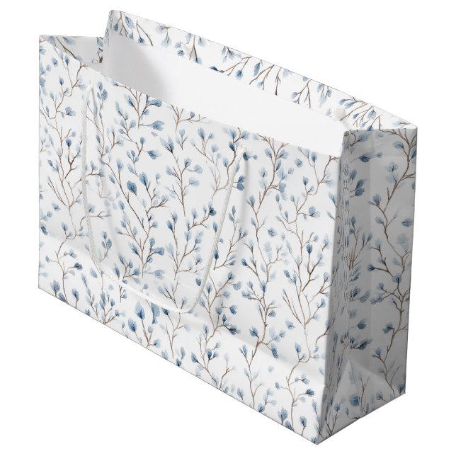 Sacola Para Presentes Grande Lindo Chuveiro Nupcial Floral Azul Branco (Frente inclinada)