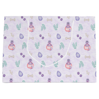 Sacola Para Presentes Grande Lindo Dinossauro Roxo de Aniversário Infantil
