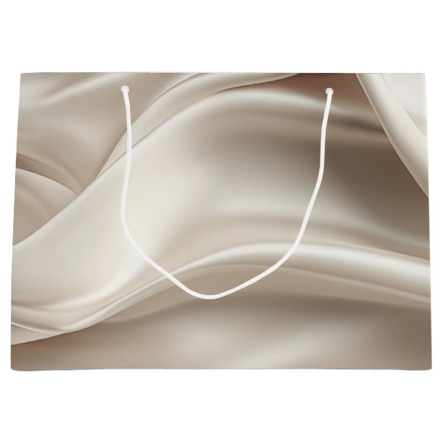 Sacola Para Presentes Grande Lindo Dourado Champanhe Romântico Falso Cetim (Frente)