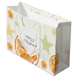 Sacola Para Presentes Grande Lindo Feriado Laranja e Estrelas em Bege