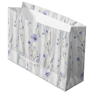 Sacola Para Presentes Grande Lindo Lavanda Flores Brancas Listras Chuva de Noiv