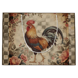 Sacola Para Presentes Grande Lindo padrão de galo e flores vintage