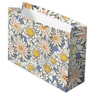 Sacola Para Presentes Grande Lindo padrão retrô de flores de aniversário azul