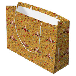 Sacola Para Presentes Grande Lindo Unicórnio de Natal Floral Dourado