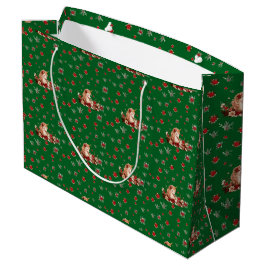 Sacola Para Presentes Grande Lindo Unicórnio de Natal Floral Verde