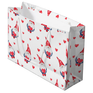 Sacola Para Presentes Grande lindos padrões de amor com gnomos e corações