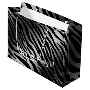 Sacola Para Presentes Grande Linha Negra de Prata Zebra Moderna do Luxury