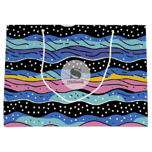 Sacola Para Presentes Grande Linhas de onda de Abstrato vibrantes com Bolinhas