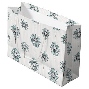 Sacola Para Presentes Grande Listra de Margarida Pastel em Arte Linear
