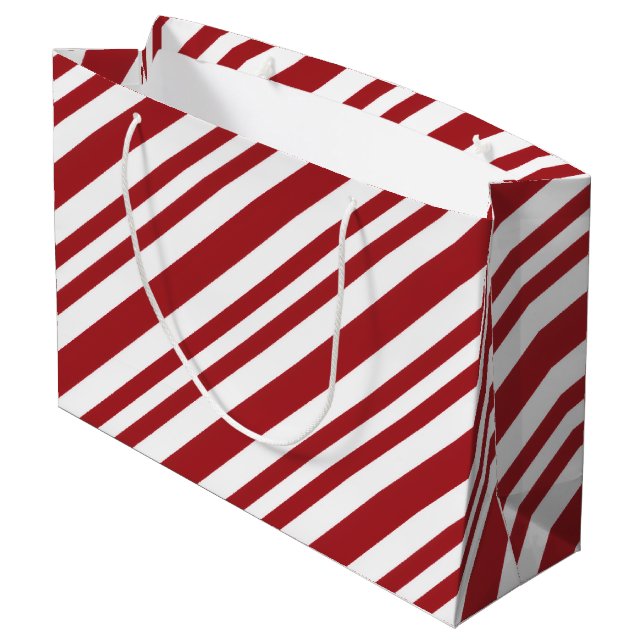 Sacola Para Presentes Grande Listras de Bastão de Natal (Verso inclinado)