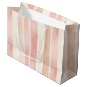 Sacola Para Presentes Grande Listras de Creme Rosa Pêssego Bonito