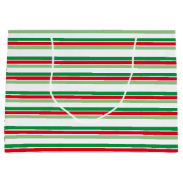 Sacola Para Presentes Grande Listras de Férias Vermelho Branco Verde Padrão