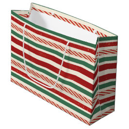 Sacola Para Presentes Grande Listras de Natal Retro Treasures