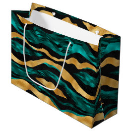 Sacola Para Presentes Grande Listras de Tigre Teal Dourado | Animal Abstrato Gl