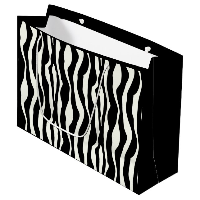 Sacola Para Presentes Grande Listras de zebra - Preto e Branco (Frente inclinada)