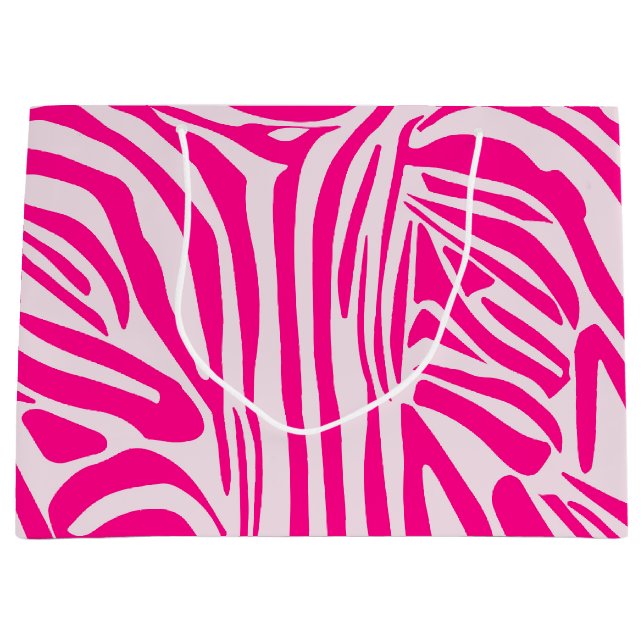 Sacola Para Presentes Grande Listras de zebra rosa (Frente)