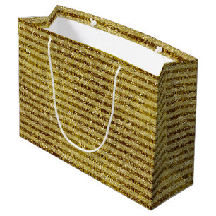 Sacola Para Presentes Grande Listras Dourados do brilho