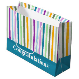 Sacola Para Presentes Grande Listras felizes texto personalizado multicolorido 