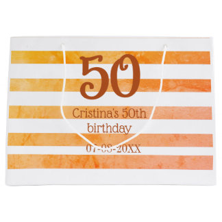 Sacola Para Presentes Grande Listras laranja vermelhas 50º aniversário marrom n