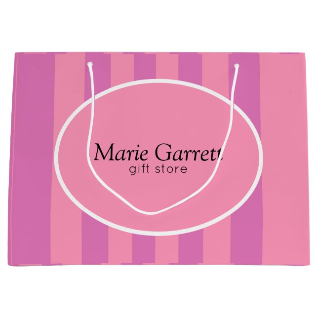 Sacola Para Presentes Grande Listras Rosa Clássico Personalizado (Frente)