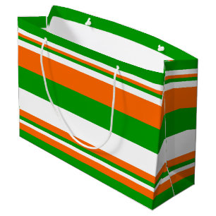 Sacola Para Presentes Grande Listras verdes, brancas e laranja