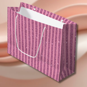 Sacola Para Presentes Grande Listras Verticais Brilho Rosa Blush Chic