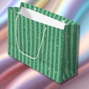 Sacola Para Presentes Grande Listras Verticais no Estilo Brilho Verde Jade Clás