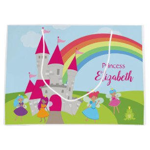 Sacola Para Presentes Grande Little Girl Fairy Princess com Rainbow e Castle