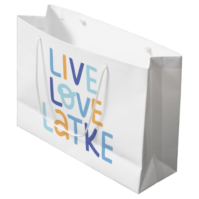 Sacola Para Presentes Grande Live Love Latke Hanukkah Design (Frente inclinada)