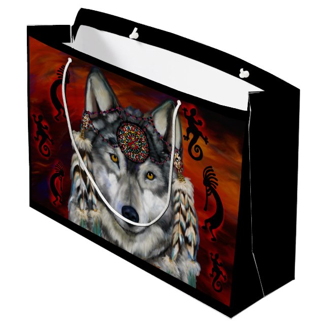 SACOLA PARA PRESENTES GRANDE LOBO CINZA (Verso inclinado)